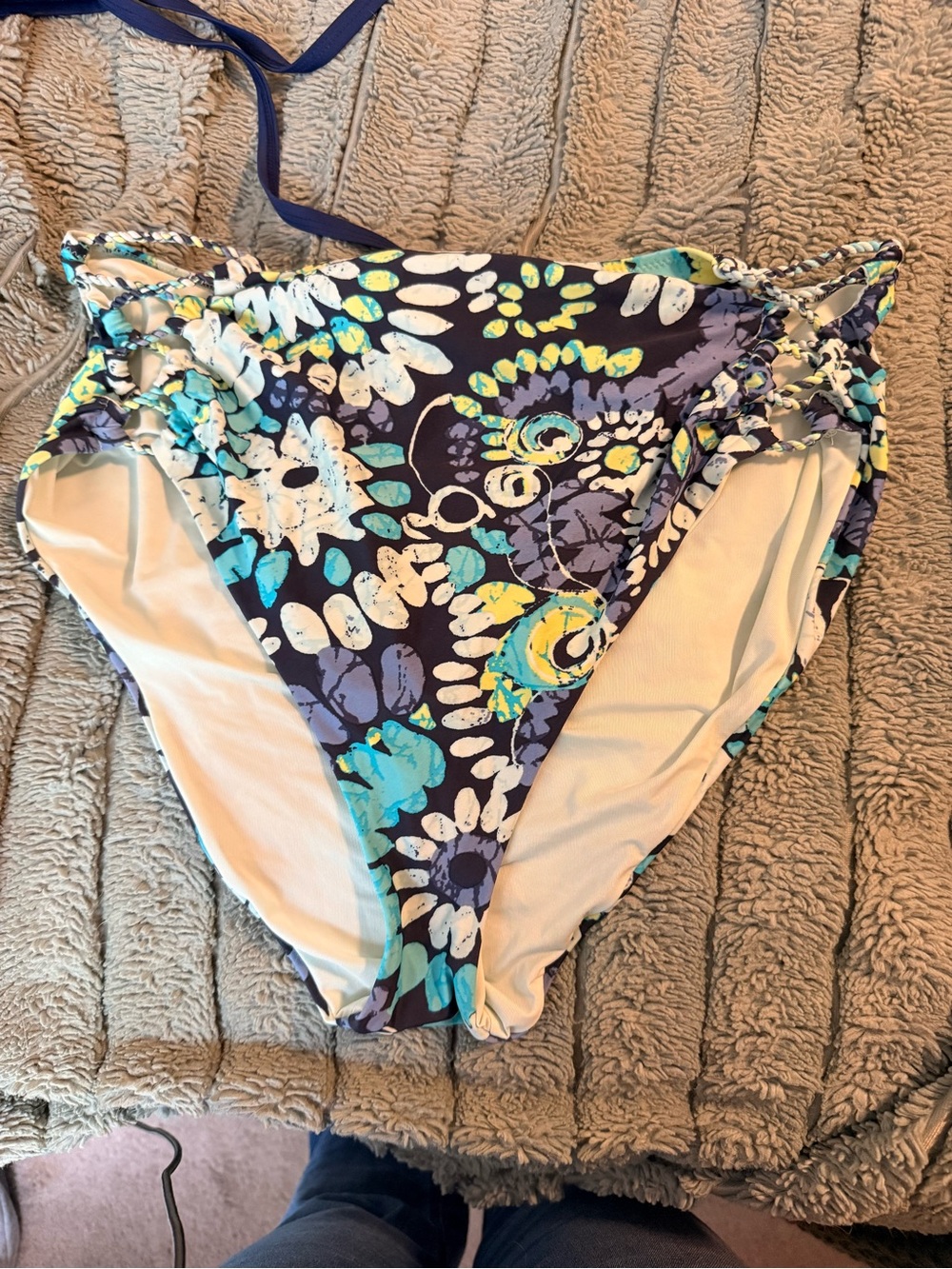 aerie Turquoise & Navy Floral Bikini Bottoms